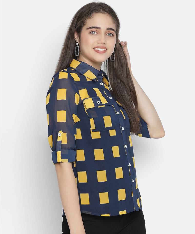 Meraki check print smart women Shirt