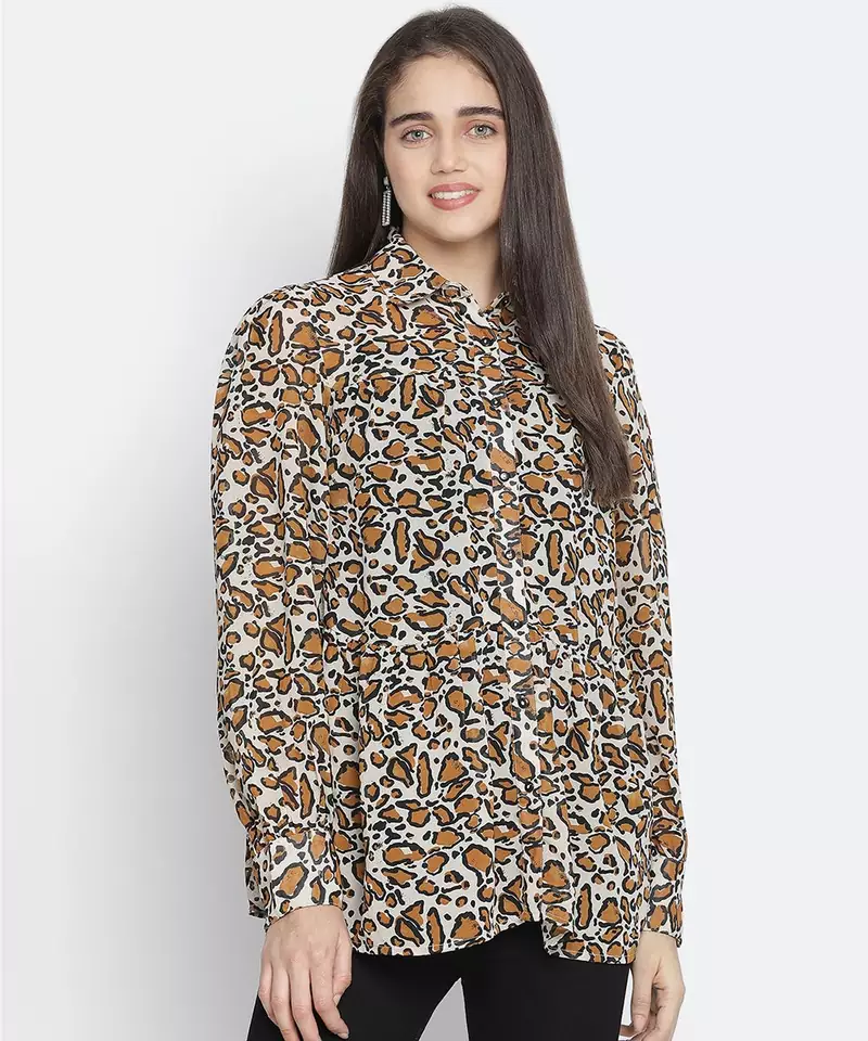 Sulit happy brown animal print women shirt