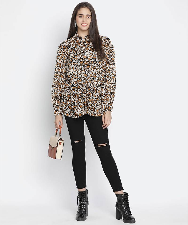Sulit happy brown animal print women shirt