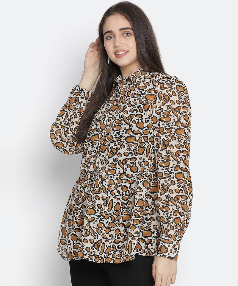 Sulit happy brown animal print women shirt