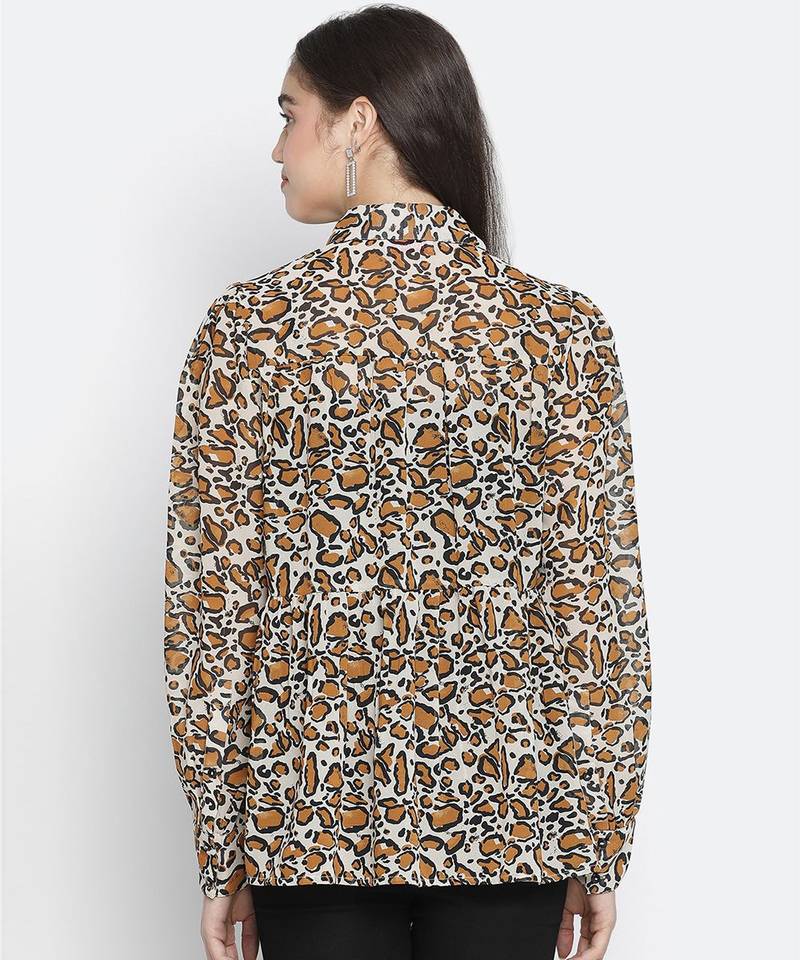 Sulit happy brown animal print women shirt