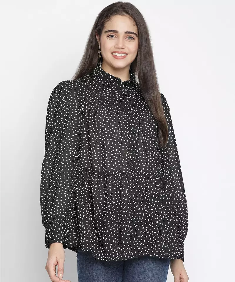 Sophic black dot print majestic women Shirt