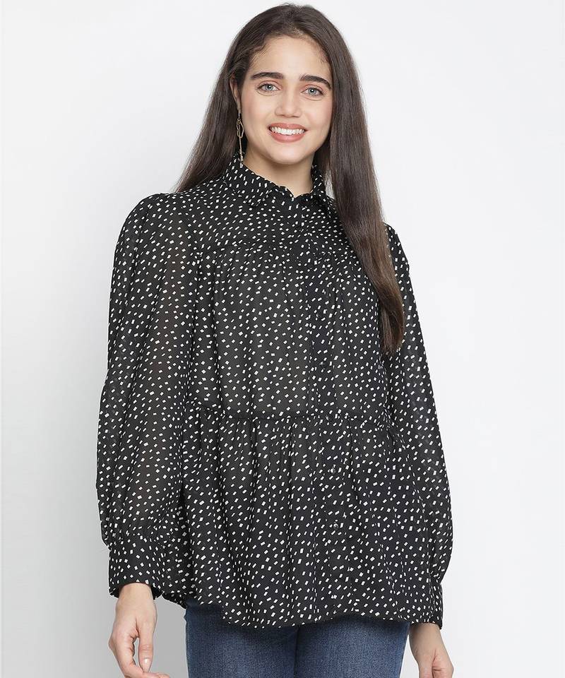 Sophic black dot print majestic women Shirt