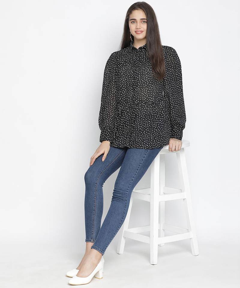 Sophic black dot print majestic women Shirt