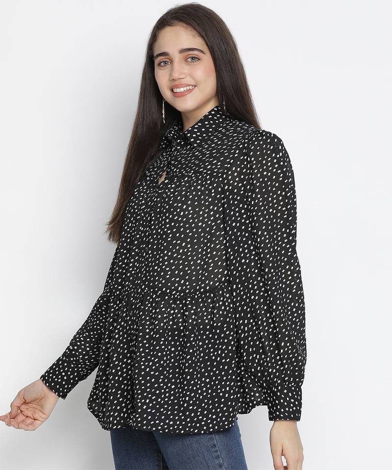 Sophic black dot print majestic women Shirt