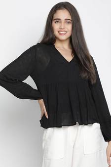 Gonzo solid black women dobby top