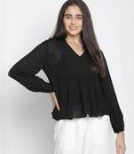 Gonzo solid black women dobby top