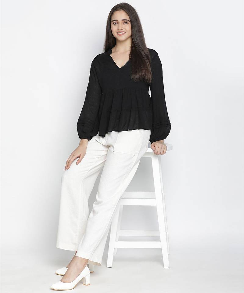 Gonzo solid black women dobby top