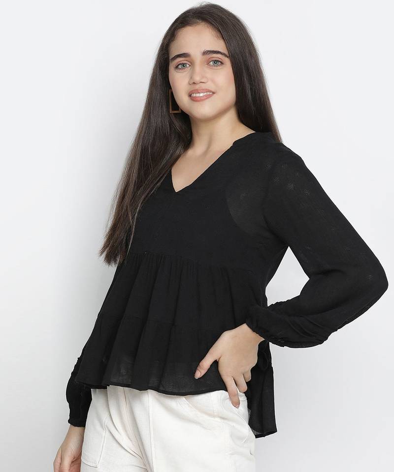 Gonzo solid black women dobby top