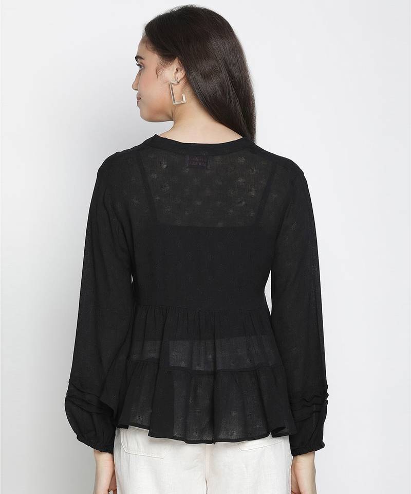 Gonzo solid black women dobby top