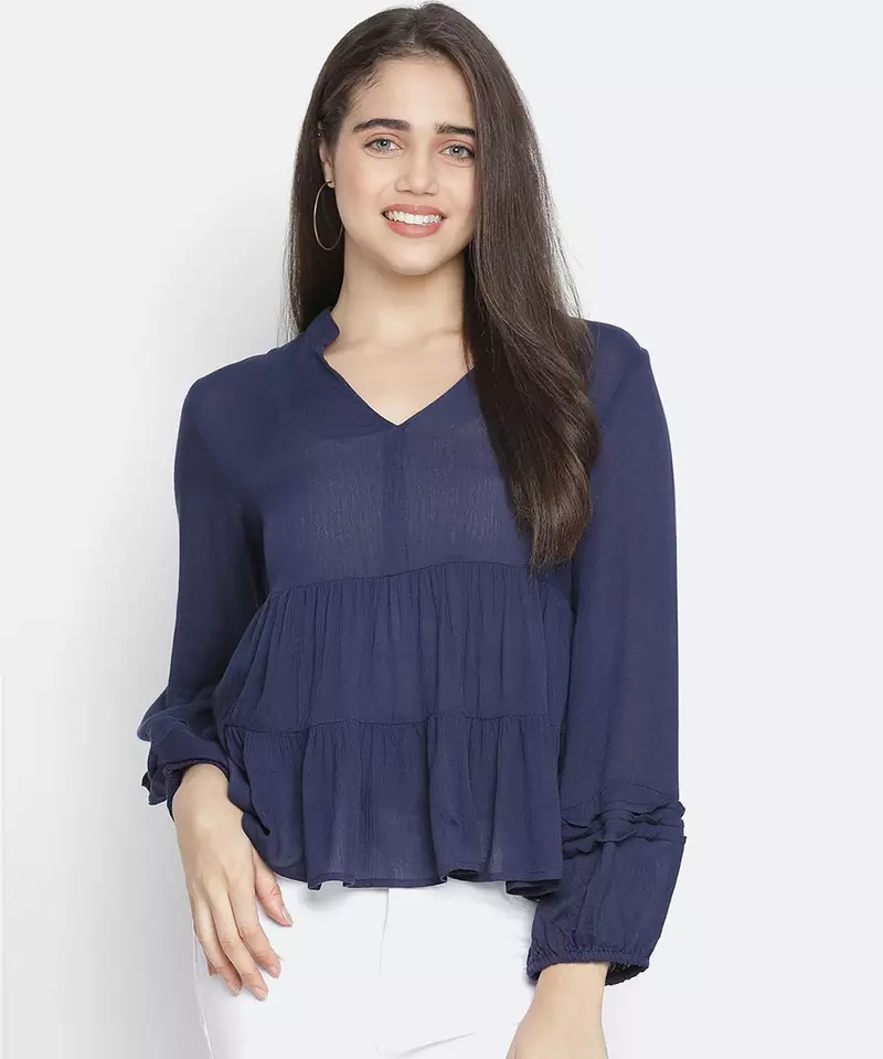 Bossy soild blue women top