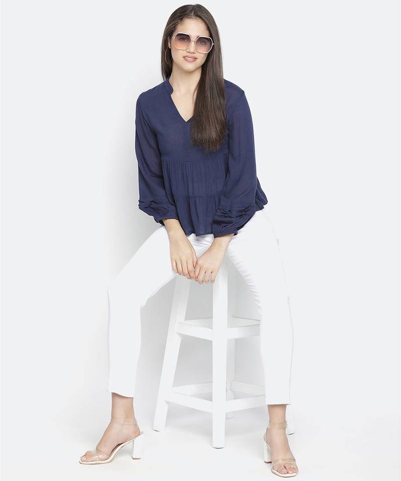 Bossy soild blue women top