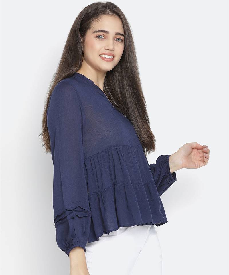 Bossy soild blue women top