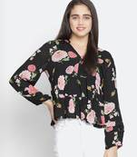 Chaklic Sleek black floral print women top