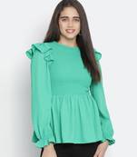 Ador solid green trendy smocked women top