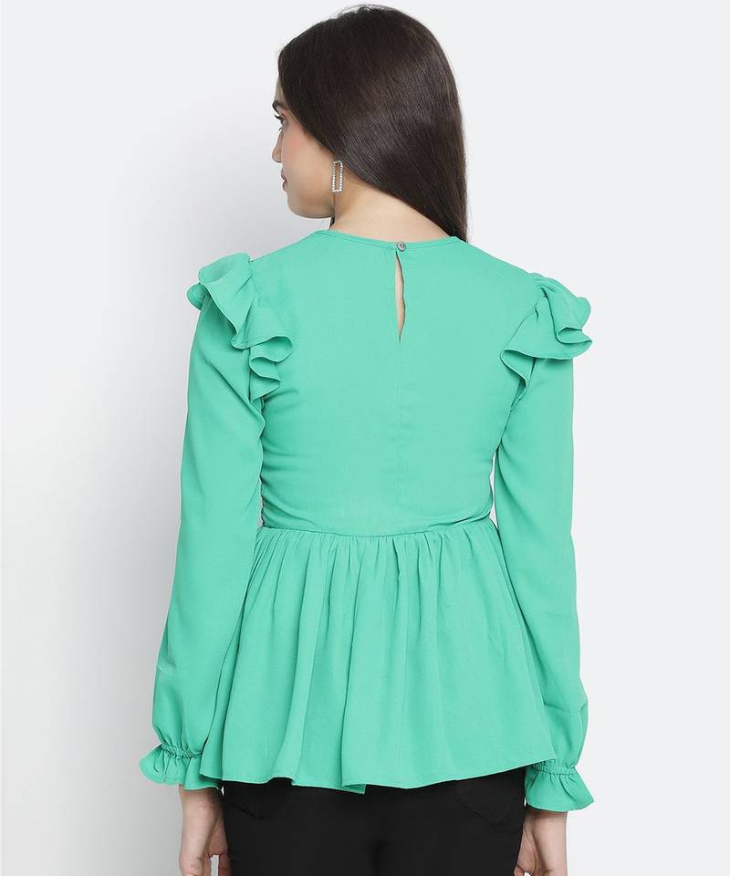 Ador solid green trendy smocked women top