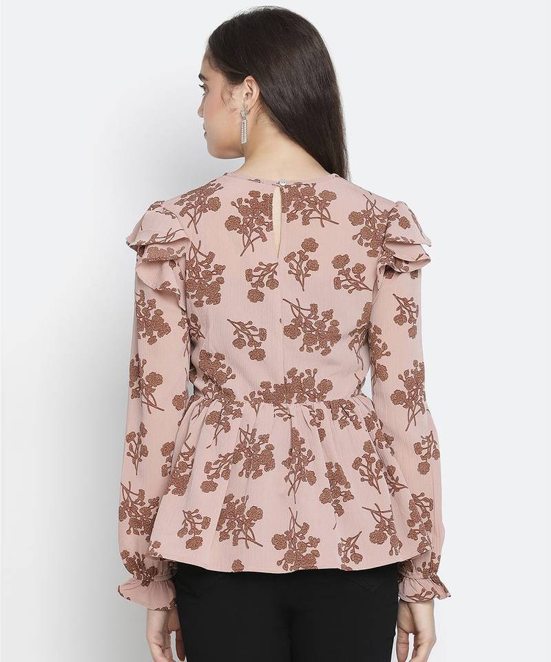 Crispy Brown floral print smocked women top