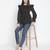 Jagged chic black dot print smocked women top