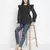 Jagged chic black dot print smocked women top