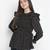 Jagged chic black dot print smocked women top