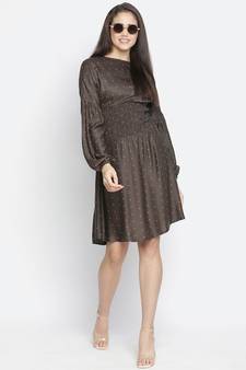 Rissser solid brown alluring women smocked dress