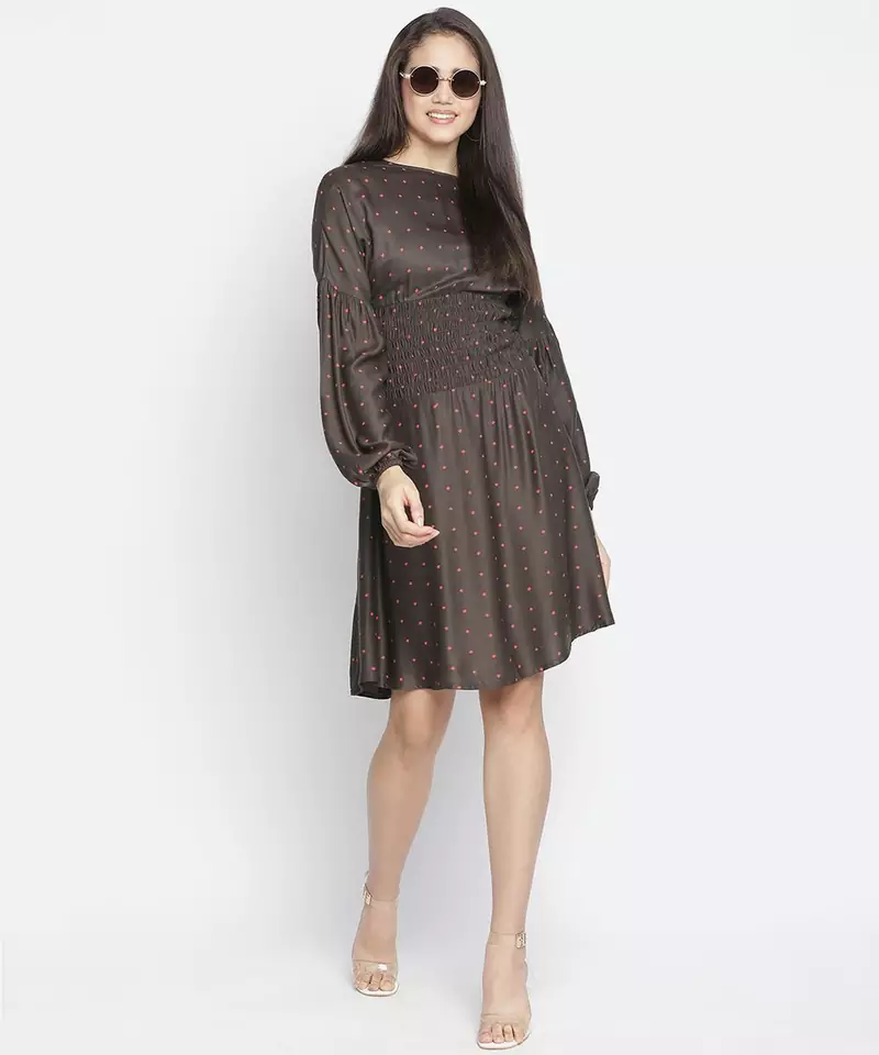 Rissser solid brown alluring women smocked dress