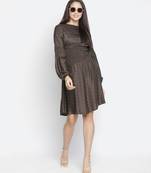 Rissser solid brown alluring women smocked dress