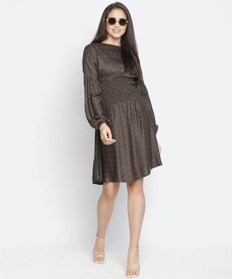 Rissser solid brown alluring women smocked dress