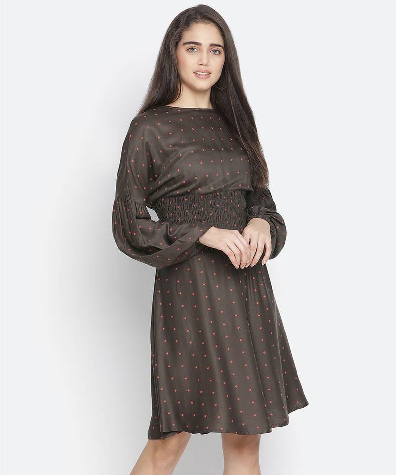 Rissser solid brown alluring women smocked dress