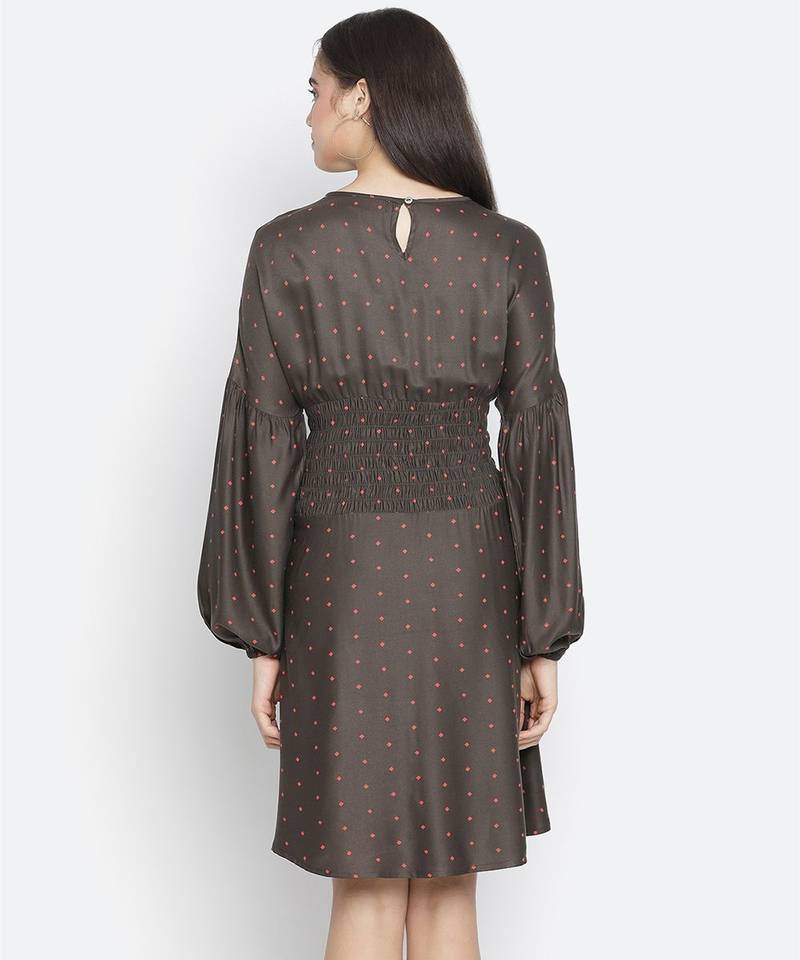 Rissser solid brown alluring women smocked dress