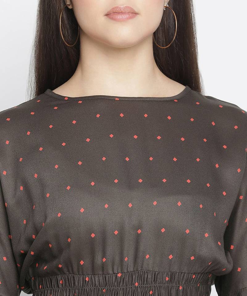 Rissser solid brown alluring women smocked dress