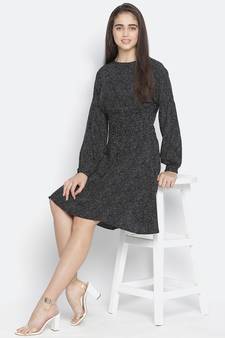 Pradise black dot print women smocked dress
