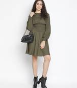 Elevon kahki colour smart women smocked dress