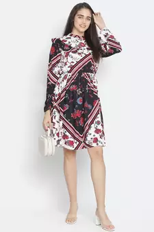 organic white floral print women ruffle dress