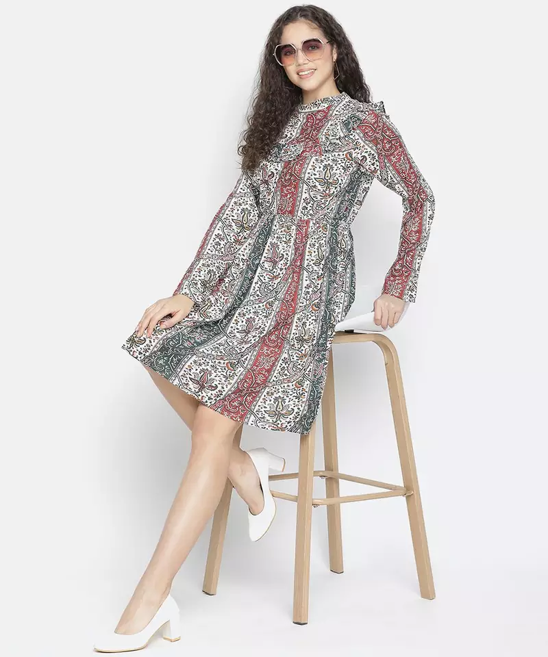 Fragrant stylish printed women ruffle dress