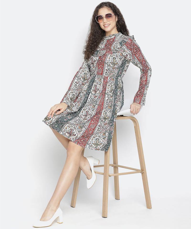 Fragrant stylish printed women ruffle dress