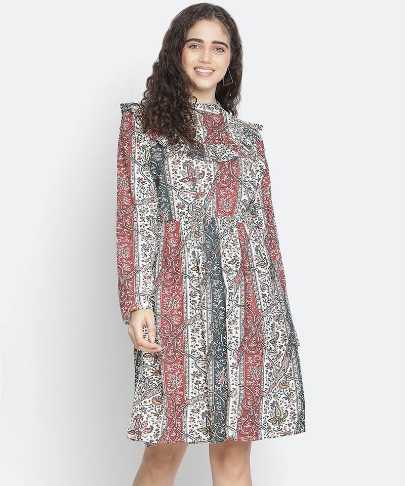 Fragrant stylish printed women ruffle dress