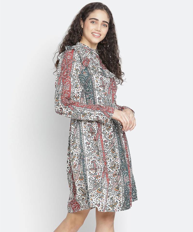 Fragrant stylish printed women ruffle dress