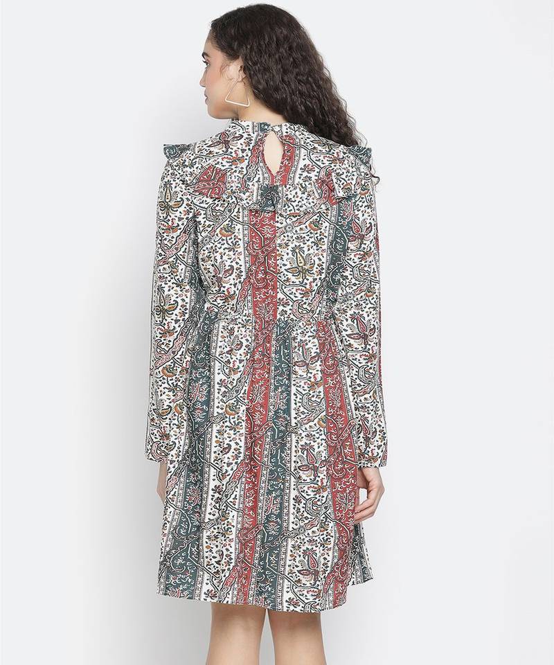 Fragrant stylish printed women ruffle dress