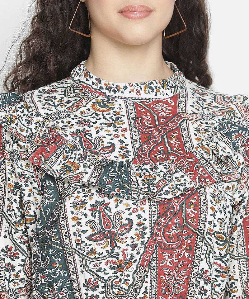 Fragrant stylish printed women ruffle dress