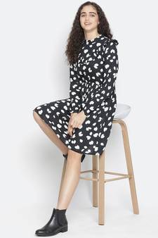Thrilling black printed diva women ruffle dress