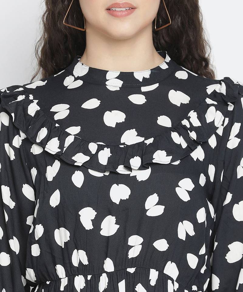 Thrilling black printed diva women ruffle dress