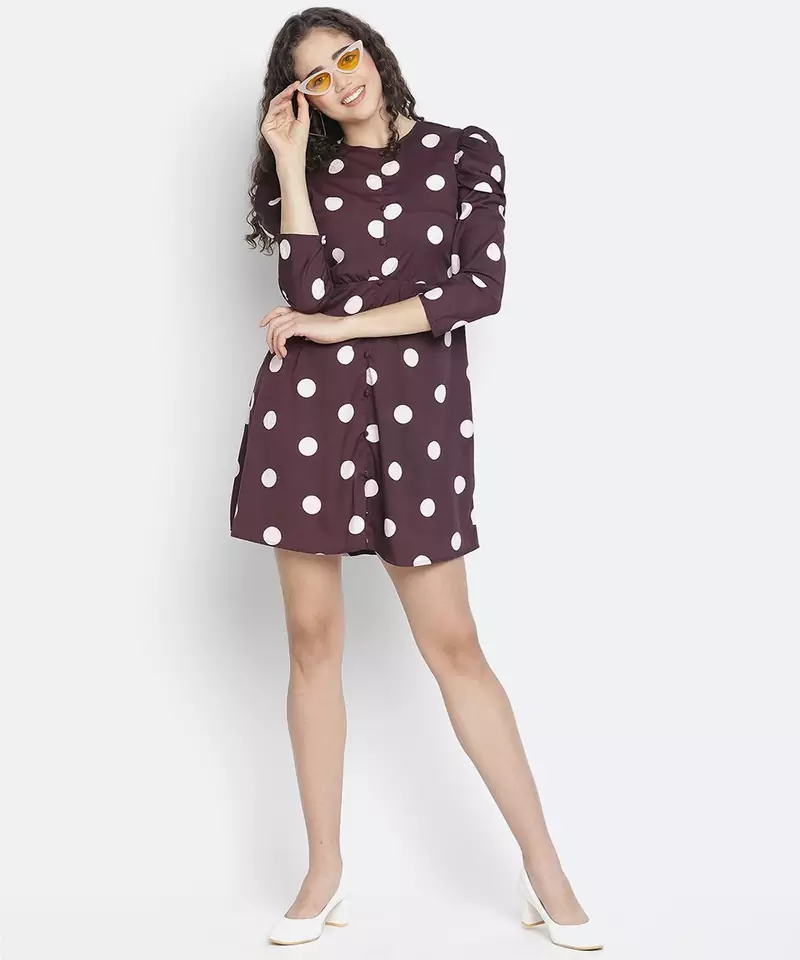 Swifty polka print cute women puff sleeve dress