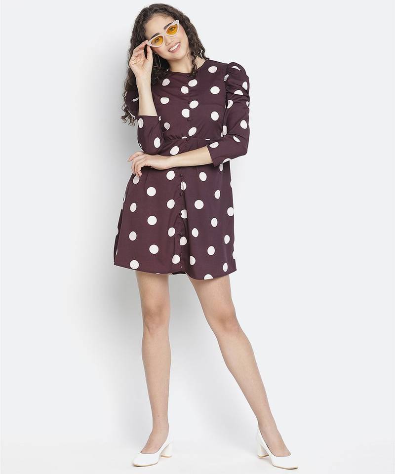 Swifty polka print cute women puff sleeve dress