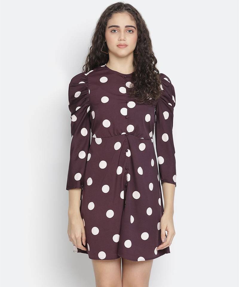 Swifty polka print cute women puff sleeve dress