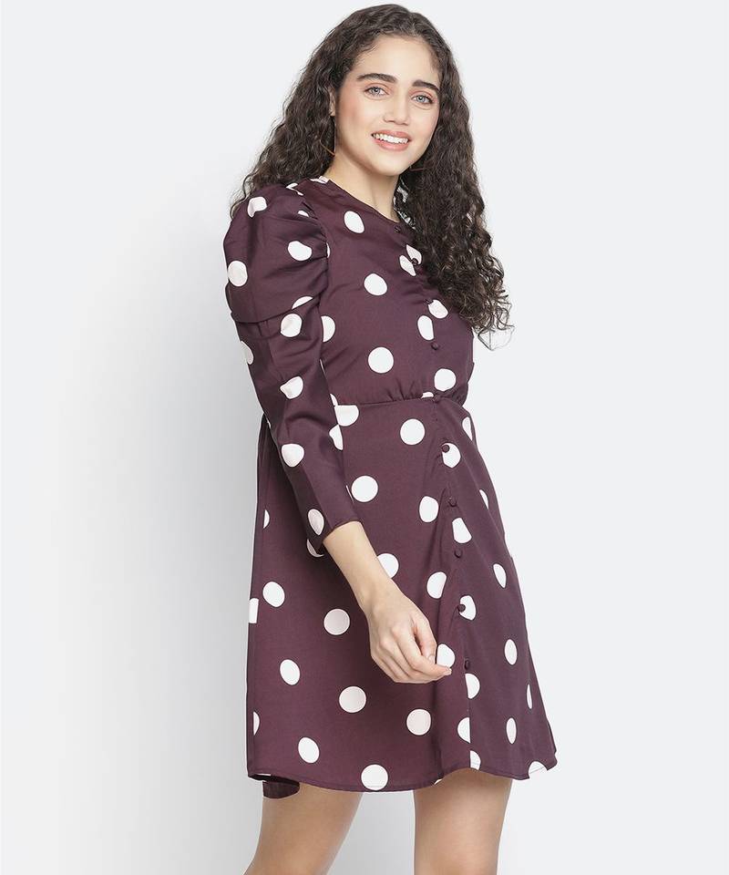 Swifty polka print cute women puff sleeve dress
