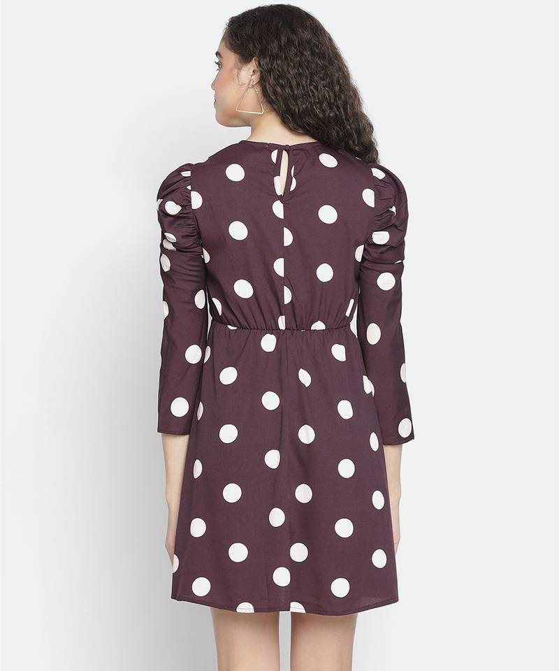 Swifty polka print cute women puff sleeve dress