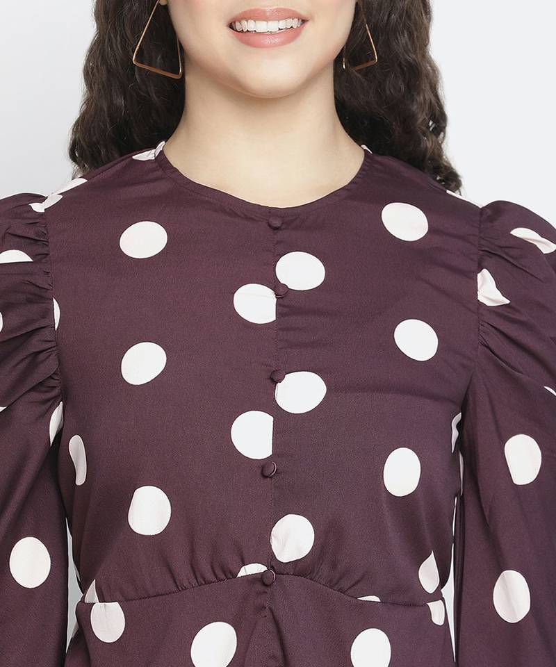Swifty polka print cute women puff sleeve dress