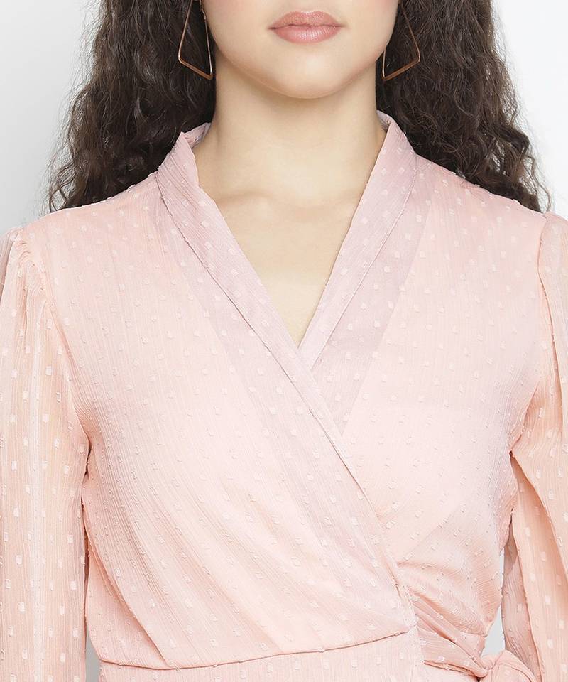 Heavenly dusty pink swiss dot wrap women dress