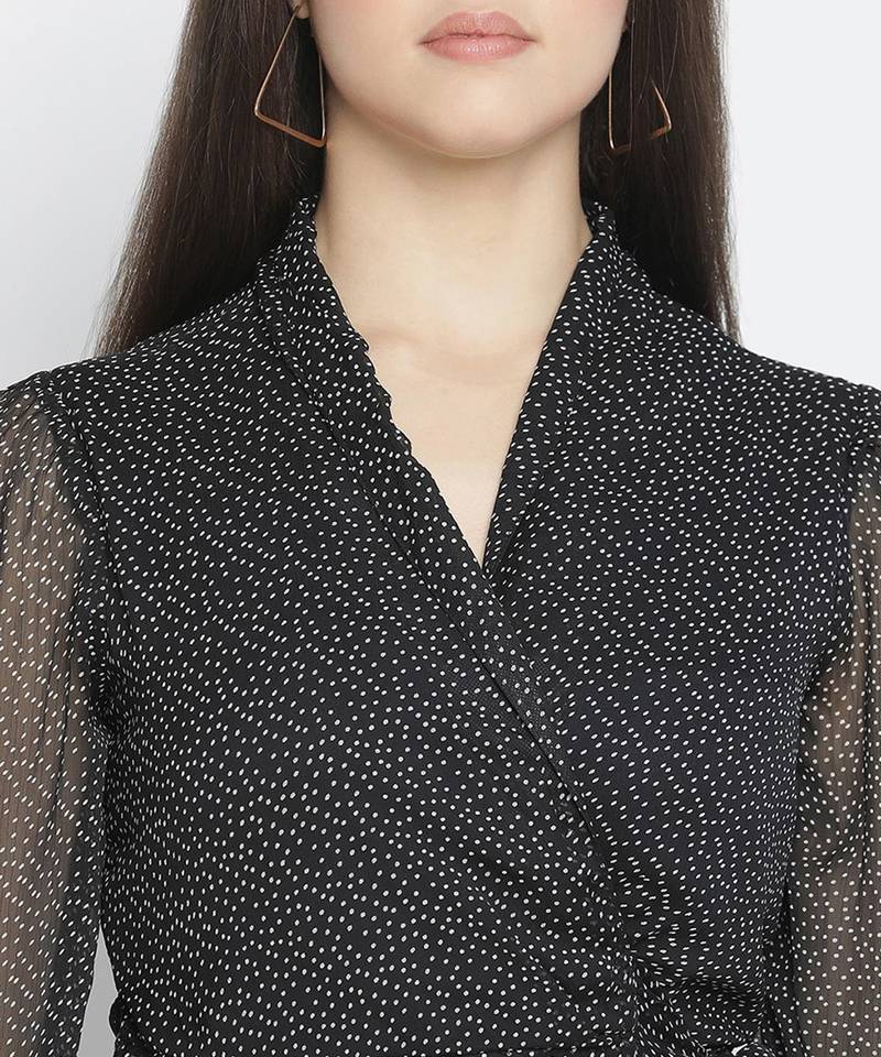 Rare solid black graceful wrap women dress